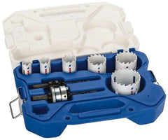 Lenox - 8 Piece, 3/4" to 2-1/4" Saw Diam, Plumber's Hole Saw Kit - Carbide-Tipped, Toothed Edge, Pilot Drill Model No. 123CT, Includes 6 Hole Saws - Exact Tool & Supply