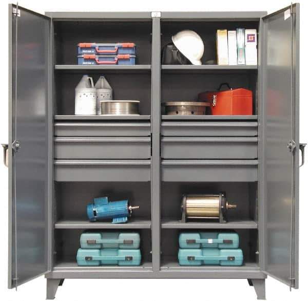 Strong Hold - 6 Shelf 6 Bin Locking Storage Cabinet - Steel, 60" Wide x 24" Deep x 78" High, Dark Gray - Exact Tool & Supply