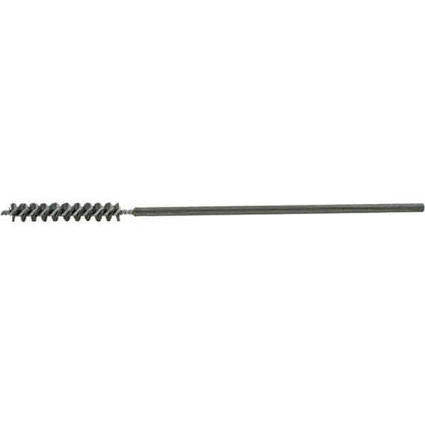 Brush Research Mfg. - 7/16" Diam Helical Steel Tube Brush - Single Spiral, 0.008" Filament Diam, 2-1/2" Brush Length, 9-1/2" OAL, 0.219" Diam Galvanized Steel Shank - Exact Tool & Supply