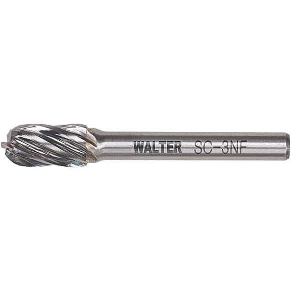 WALTER Surface Technologies - 1/2" Cut Diam, 1/4" Shank Diam, Cylinder Ball End Head Double Cut Burr - Carbide, 1" LOC - Exact Tool & Supply