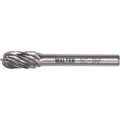 WALTER Surface Technologies - 1/2" Cut Diam, 1/4" Shank Diam, Cylinder Ball End Head Double Cut Burr - Carbide, 1" LOC - Exact Tool & Supply