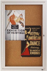 Quartet - 24" Wide x 36" High Enclosed Cork Bulletin Board - Natural Cork over Fiberboard, Aluminum Frame - Exact Tool & Supply