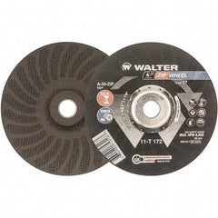 WALTER Surface Technologies - 30 Grit, 7" Wheel Diam, 1/16" Wheel Thickness, 7/8" Arbor Hole, Type 27 Depressed Center Wheel - Aluminum Oxide, Resinoid Bond, 8,600 Max RPM - Exact Tool & Supply