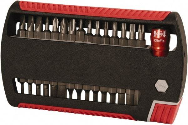 Wiha - 31 Piece, 1/4" Drive Screwdriver Bit Set - #0 to #3 Phillips, 5/64 to 1/4" Hex, 2 to 6mm Hex, T6 to T25 Torx, 5.5, 6.5 & 8mm Slotted - Exact Tool & Supply