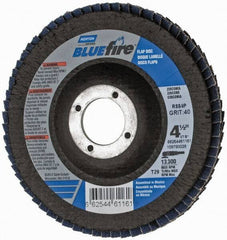 Norton - 40 Grit, 4-1/2" Disc Diam, 7/8" Center Hole, Type 29 Zirconia Alumina Flap Disc - 13,300 Max RPM, Cloth Backing, Arbor Attaching System, Coated - Exact Tool & Supply
