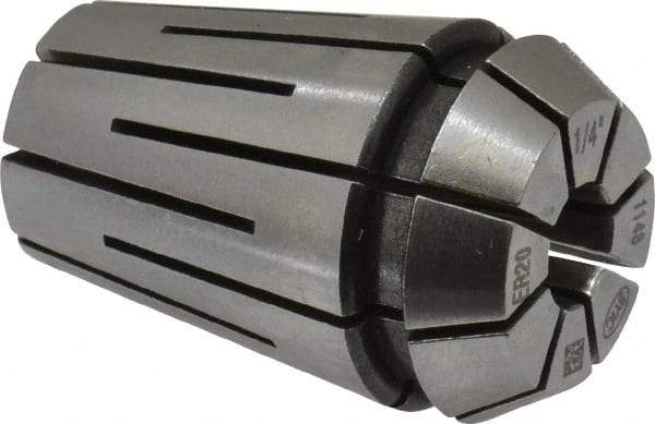 Parlec - 1/4" ER20 Coolant Collet - 1.24" OAL, 0.827" Overall Diam - Exact Tool & Supply