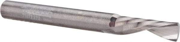 Accupro - 1/4" Cutting Diam x 3/4" Length of Cut, 1 Flute, Downcut Spiral Router Bit - Uncoated, Right Hand Cut, Solid Carbide, 2-1/2" OAL x 1/4" Shank Diam, Single Edge, 21° Helix Angle - Exact Tool & Supply