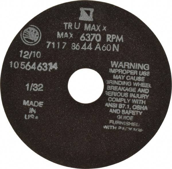 Tru-Maxx - 6" 60 Grit Aluminum Oxide Cutoff Wheel - 1/32" Thick, 1-1/4" Arbor, 6,048 Max RPM, Use with Stationary Tools - Exact Tool & Supply