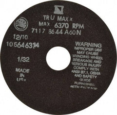 Tru-Maxx - 6" 60 Grit Aluminum Oxide Cutoff Wheel - 1/32" Thick, 1-1/4" Arbor, 6,048 Max RPM, Use with Stationary Tools - Exact Tool & Supply