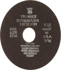 Tru-Maxx - 6" 60 Grit Aluminum Oxide Cutoff Wheel - 1/16" Thick, 1-1/4" Arbor, 6,048 Max RPM, Use with Stationary Tools - Exact Tool & Supply