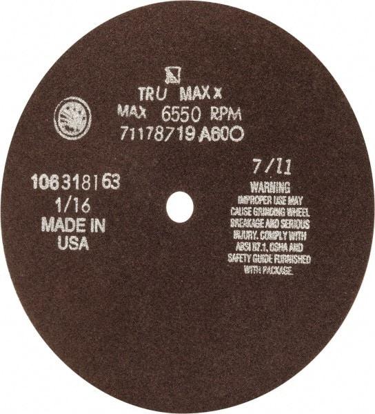 Tru-Maxx - 7" 60 Grit Aluminum Oxide Cutoff Wheel - 1/16" Thick, 1/2" Arbor, 5,184 Max RPM, Use with Stationary Tools - Exact Tool & Supply