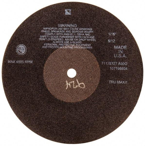 Tru-Maxx - 10" 60 Grit Aluminum Oxide Cutoff Wheel - 1/16" Thick, 5/8" Arbor, 3,629 Max RPM, Use with Stationary Tools - Exact Tool & Supply