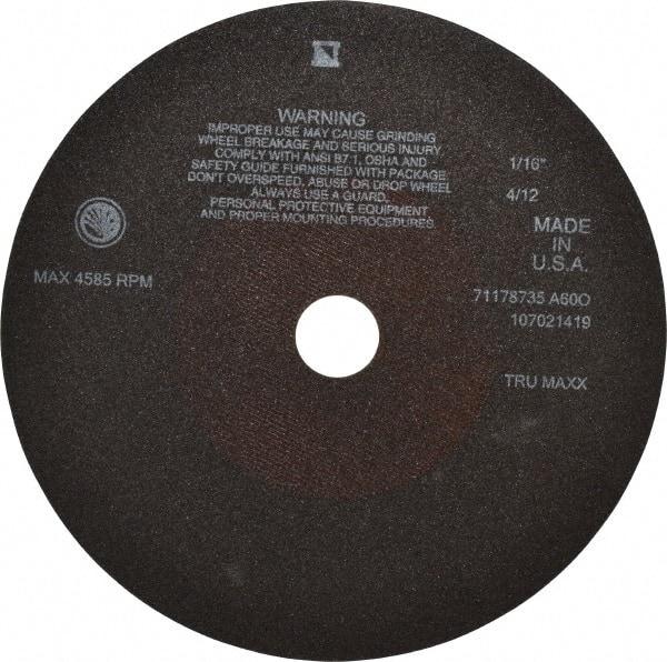 Tru-Maxx - 10" 60 Grit Aluminum Oxide Cutoff Wheel - 1/16" Thick, 1-1/4" Arbor, 3,629 Max RPM, Use with Stationary Tools - Exact Tool & Supply