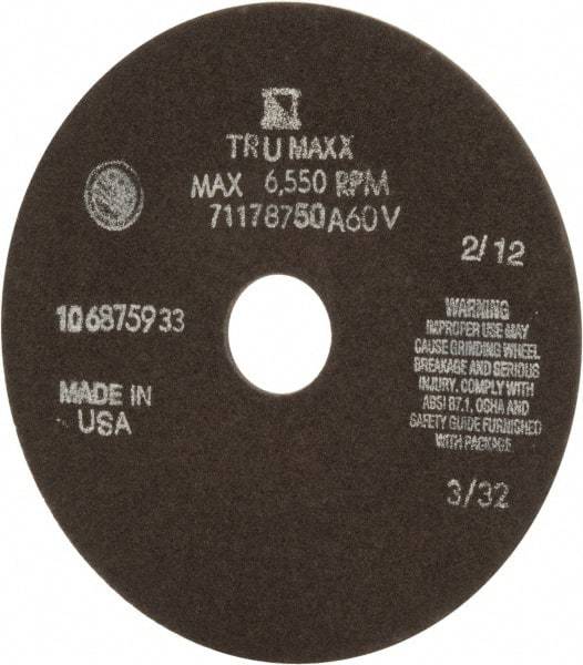 Tru-Maxx - 7" 60 Grit Aluminum Oxide Cutoff Wheel - 3/32" Thick, 1-1/4" Arbor, 5,184 Max RPM, Use with Stationary Tools - Exact Tool & Supply