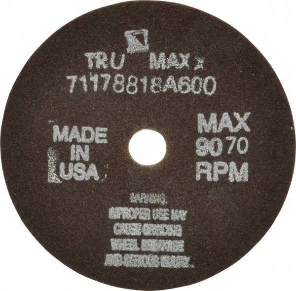 Tru-Maxx - 4" 60 Grit Aluminum Oxide Cutoff Wheel - 1/16" Thick, 1/2" Arbor, 9,072 Max RPM, Use with Stationary Tools - Exact Tool & Supply