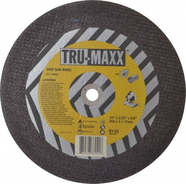 Tru-Maxx - 10" 36 Grit Aluminum Oxide Cutoff Wheel - 3/32" Thick, 5/8" Arbor, 6,112 Max RPM, Use with Stationary Tools - Exact Tool & Supply