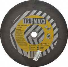 Tru-Maxx - 12" 36 Grit Aluminum Oxide Cutoff Wheel - 3/32" Thick, 1" Arbor, 5,095 Max RPM, Use with Chop Saws - Exact Tool & Supply
