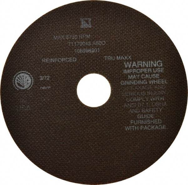 Tru-Maxx - 7" 60 Grit Aluminum Oxide Cutoff Wheel - 0.06" Thick, 1-1/4" Arbor, 8,731 Max RPM, Use with Stationary Tools - Exact Tool & Supply