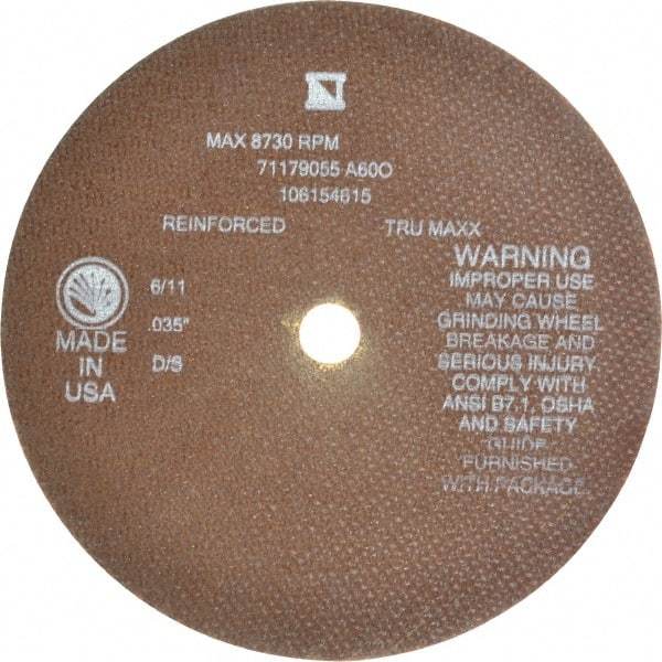 Tru-Maxx - 7" 60 Grit Aluminum Oxide Cutoff Wheel - 0.035" Thick, 5/8" Arbor, 8,731 Max RPM, Use with Stationary Tools - Exact Tool & Supply