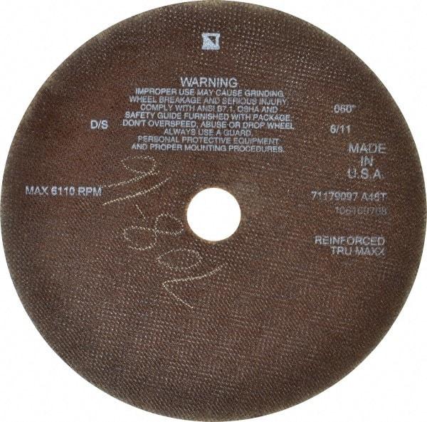 Tru-Maxx - 10" 46 Grit Aluminum Oxide Cutoff Wheel - 0.06" Thick, 1-1/4" Arbor, 6,112 Max RPM, Use with Stationary Tools - Exact Tool & Supply