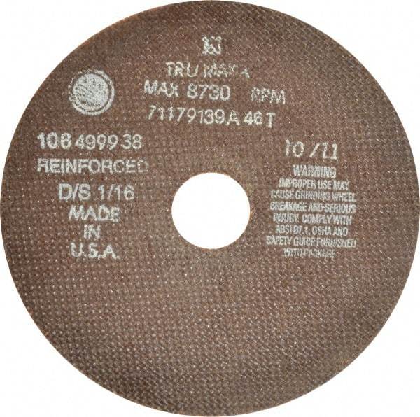 Tru-Maxx - 7" 46 Grit Aluminum Oxide Cutoff Wheel - 1/16" Thick, 1-1/4" Arbor, 6,731 Max RPM, Use with Stationary Tools - Exact Tool & Supply