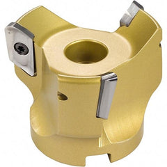 Iscar - 4 Inserts, 4" Cut Diam, 1-1/2" Arbor Diam, 0.807" Max Depth of Cut, Indexable Square-Shoulder Face Mill - 0/90° Lead Angle, 2" High, HM90 APCR 2206.. Insert Compatibility, Through Coolant, Series Helialu - Exact Tool & Supply