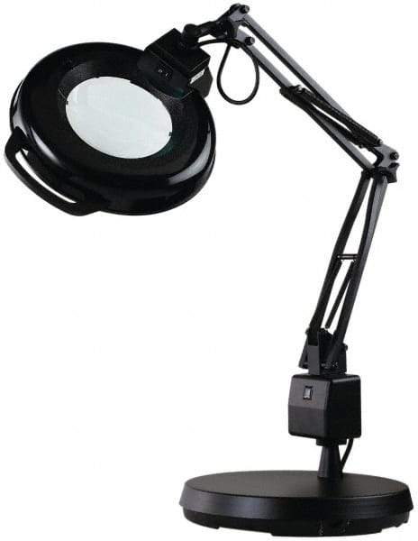 Electrix - 30 Inch, Spring Suspension, Desk Mounted, Fluorescent, Black, Magnifying Task Light - 22 Watt, 1.75x Magnification, 5 Inch Wide - Exact Tool & Supply