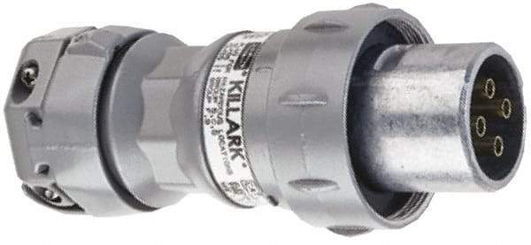 Hubbell Killark - 3 Pole, 3 Pin Cofiguration, NEMA 4X, 60 Amp Plug - 250 VDC, 600 VAC, Self Grounding - Exact Tool & Supply