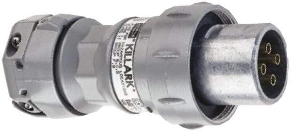 Hubbell Killark - 4 Pole, 4 Pin Cofiguration, NEMA 4X, 60 Amp Plug - 250 VDC, 600 VAC, Self Grounding - Exact Tool & Supply