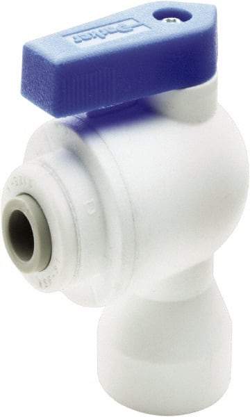 Parker - 3/8" Pipe, Full Port, Polypropylene Valve Female Elbow Ball Valve - Bi-Directional, Push-to-Connect x FNPT Ends, Wedge Handle, 150 WOG - Exact Tool & Supply