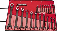 Proto - 20 Piece, 7/32" to 1-1/2", 12 Point Combination Wrench Set - Inch Measurement Standard, Black/Chrome Finish, Comes in Pouch - Exact Tool & Supply