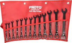 Proto - 13 Piece, 7mm to 19mm, 12 Point Combination Wrench Set - Metric Measurement Standard, Black/Chrome Finish, Comes in Pouch - Exact Tool & Supply