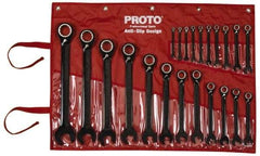 Proto - 22 Piece, 6mm to 36mm, 12 Point Combination Wrench Set - Metric Measurement Standard, Black/Chrome Finish, Comes in Pouch - Exact Tool & Supply