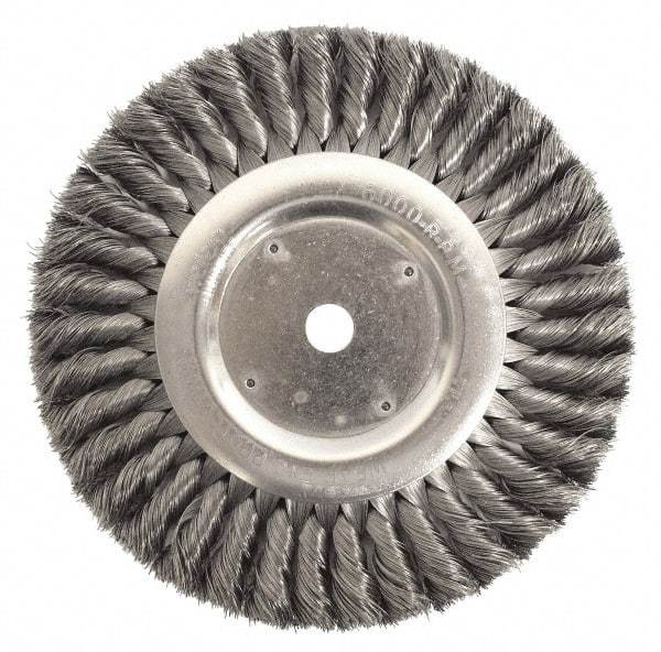 Weiler - 10" OD, 3/4" Arbor Hole, Knotted Steel Wheel Brush - 3/4" Face Width, 1-3/4" Trim Length, 0.014" Filament Diam, 4,500 RPM - Exact Tool & Supply