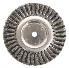 Weiler - 10" OD, 3/4" Arbor Hole, Knotted Steel Wheel Brush - 3/4" Face Width, 1-3/4" Trim Length, 0.014" Filament Diam, 4,500 RPM - Exact Tool & Supply