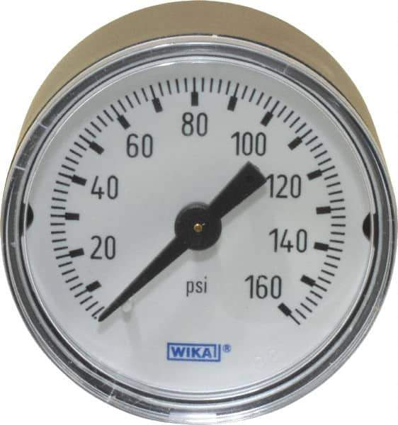 Wika - 1-1/2" Dial, 1/8 Thread, 0-160 Scale Range, Pressure Gauge - Center Back Connection Mount, Accurate to 3-2-3% of Scale - Exact Tool & Supply