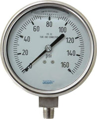 Wika - 4" Dial, 1/4 Thread, 0-160 Scale Range, Pressure Gauge - Lower Connection Mount, Accurate to 1% of Scale - Exact Tool & Supply