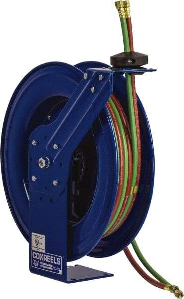 CoxReels - 19-1/2" Long x 10-1/4" Wide x 21-1/4" High, 1/4" ID, Spring Retractable Welding Hose Reel - 50' Hose Length, 200 psi Working Pressure, Hose Included - Exact Tool & Supply