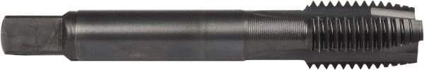 DORMER - M18x2.50 Metric Coarse, 3 Flute, Oxide Finish, Powdered Metal Spiral Point Tap - Plug Chamfer, Right Hand Thread, 4-1/32" OAL, 1.1614" Thread Length, 0.542" Shank Diam, 6H Class of Fit, Series E006 - Exact Tool & Supply