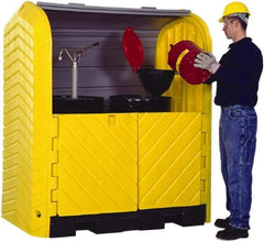 UltraTech - 41-1/4" Wide x 67-1/4" Deep x 74" High, Polyethylene Vertical Drum Cabinet - Yellow/Black, Roll Top & Swing-out Barn Style Door, 1 Shelf, 2 Drums - Exact Tool & Supply