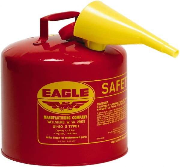 Eagle - 5 Gal Galvanized Steel Type I Safety Can - 13-1/2" High x 12-1/2" Diam, Red - Exact Tool & Supply