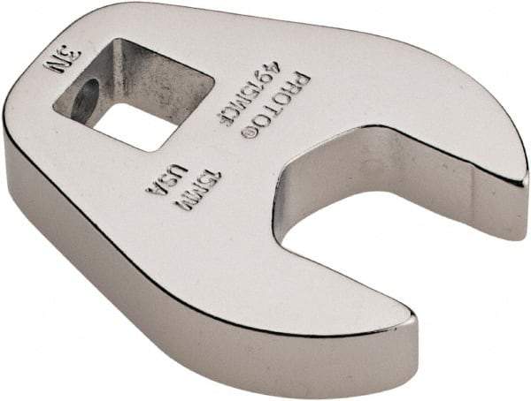 Proto - 15mm 3/8" Drive Chrome Crowfoot Wrench - 1-11/32" Head Diam x 1/4" Head Thickness, 1-5/8" OAL - Exact Tool & Supply