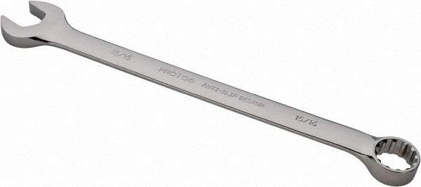 Proto - 15/16" 12 Point Combination Wrench - 15° Offset Angle, 12-7/8" OAL, Steel, Chrome Finish - Exact Tool & Supply