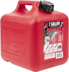 Made in USA - 2 Gal High Density Polyethylene Spill-Proof CARB Gas Can - 9-3/4" High x 9-1/4" Diam, Red - Exact Tool & Supply