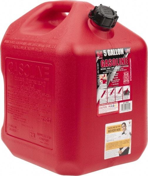 Made in USA - 5 Gal High Density Polyethylene Spill-Proof CARB Gas Can - 16" High x 10-3/4" Diam, Red - Exact Tool & Supply