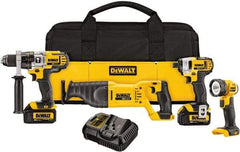 DeWALT - 10 Piece 20 Volt Cordless Tool Combination Kit - Includes 1/2" Hammerdrill, 1/4" Impact Driver & Reciprocating Saw & LED Worklight, Lithium-Ion Battery Included - Exact Tool & Supply