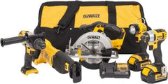 DeWALT - 12 Piece 20 Volt Cordless Tool Combination Kit - Includes 1/2" Hammerdrill, 1/4" Impact Driver, Reciprocating Saw, 6-1/2" Circular Saw & LED Worklight, Lithium-Ion Battery Included - Exact Tool & Supply