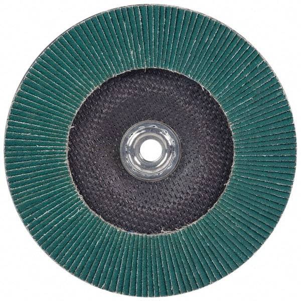 3M - 36 Grit, 4-1/2" Disc Diam, 5/8-11 Center Hole, Type 27 Zirconia Alumina Flap Disc - 13,300 Max RPM, Cloth Backing, Arbor Attaching System, Coated - Exact Tool & Supply