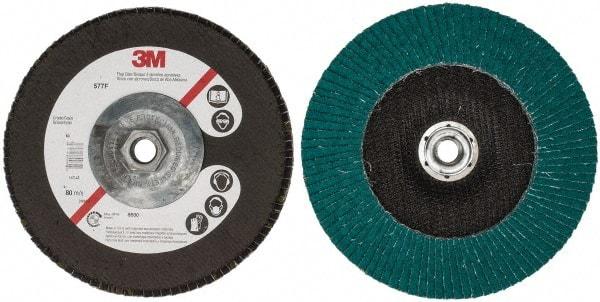 3M - 40 Grit, 7" Disc Diam, 5/8-11 Center Hole, Type 27 Zirconia Alumina Flap Disc - 8,600 Max RPM, Cloth Backing, Arbor Attaching System, Coated - Exact Tool & Supply