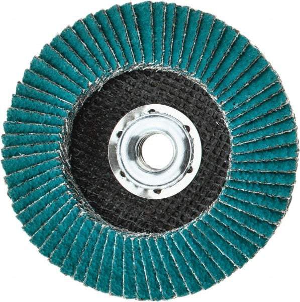 3M - 36 Grit, 4-1/2" Disc Diam, 5/8-11 Center Hole, Type 29 Zirconia Alumina Flap Disc - 13,300 Max RPM, Cloth Backing, Arbor Attaching System, Coated - Exact Tool & Supply